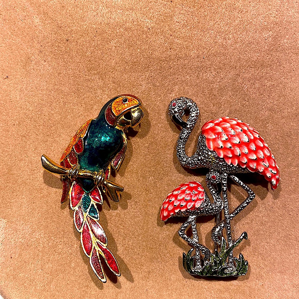 2 Costume Bird Brooches